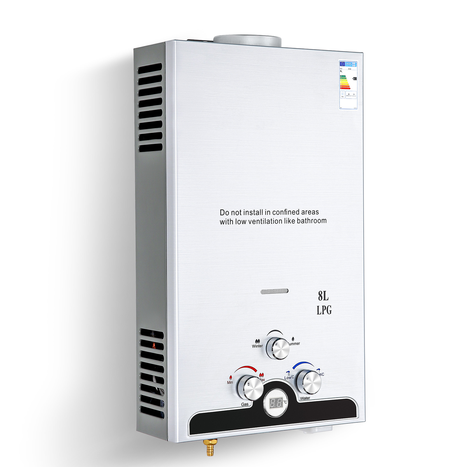 2 GPM/ 8L Hot Water Heater LPG Propane Gas Tankless Boiler Instant w LED Display