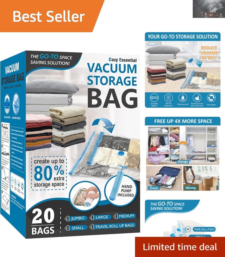 Effortless Space-Saving: 20 Pack Vacuum Storage Bags with Various Sizes & Pump