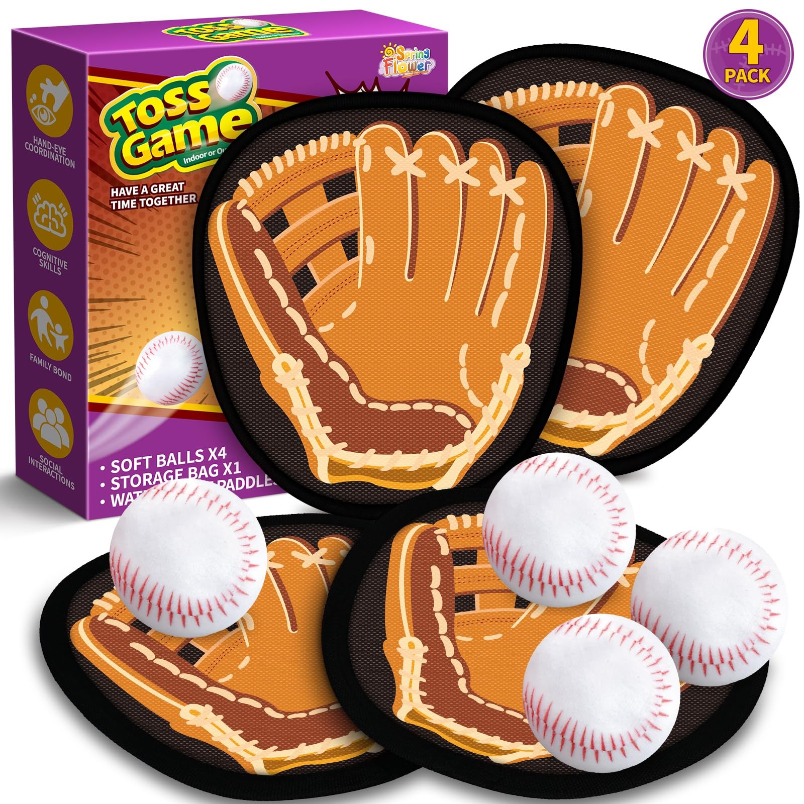 SpringFlower Catch and Toss Game, Outdoor Sport Game Toy for Toddlers Brown