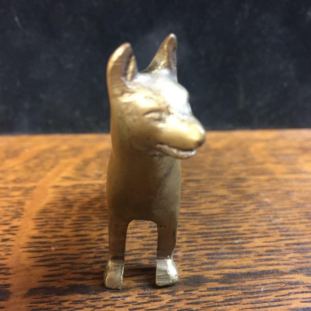 Vintage 2" Solid Brass GERMAN SHEPHERD Miniature Figurine Statue Dog