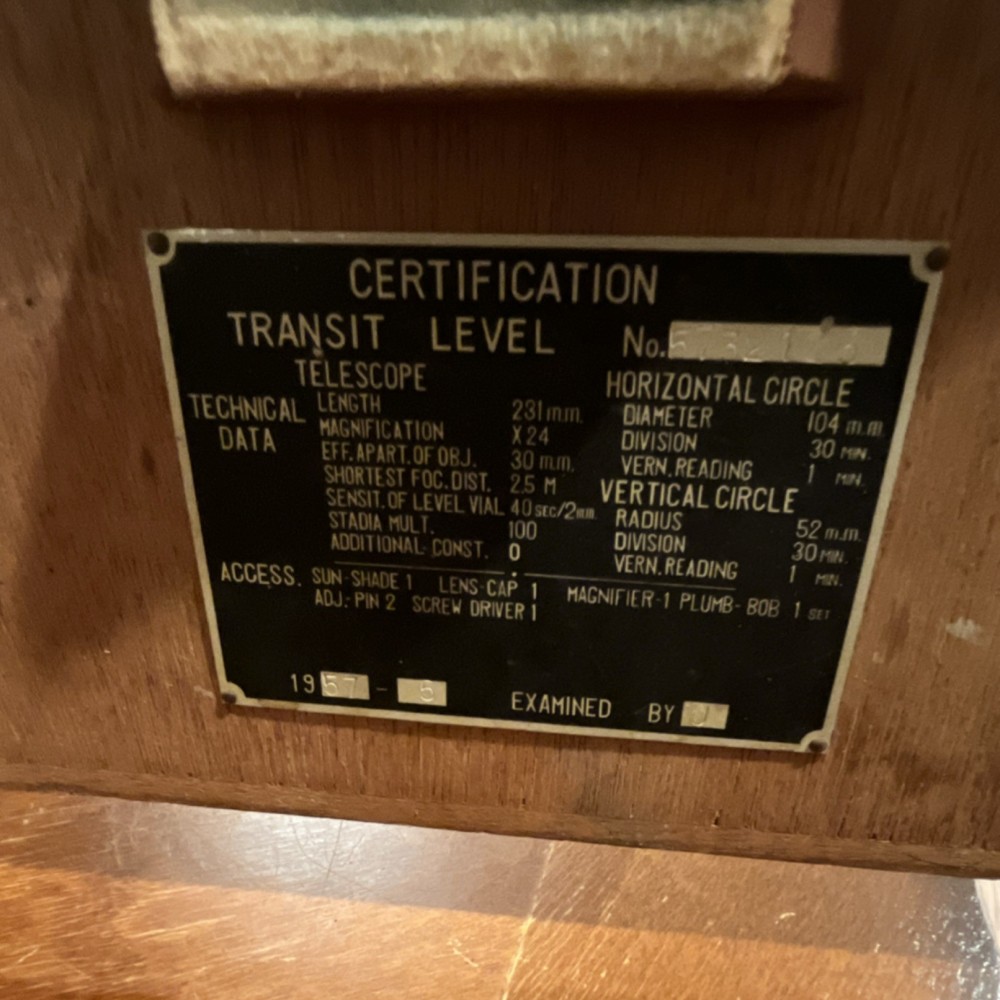 Path Instruments Inc. Transit Level Surveying Equipment Certification Plate 1957