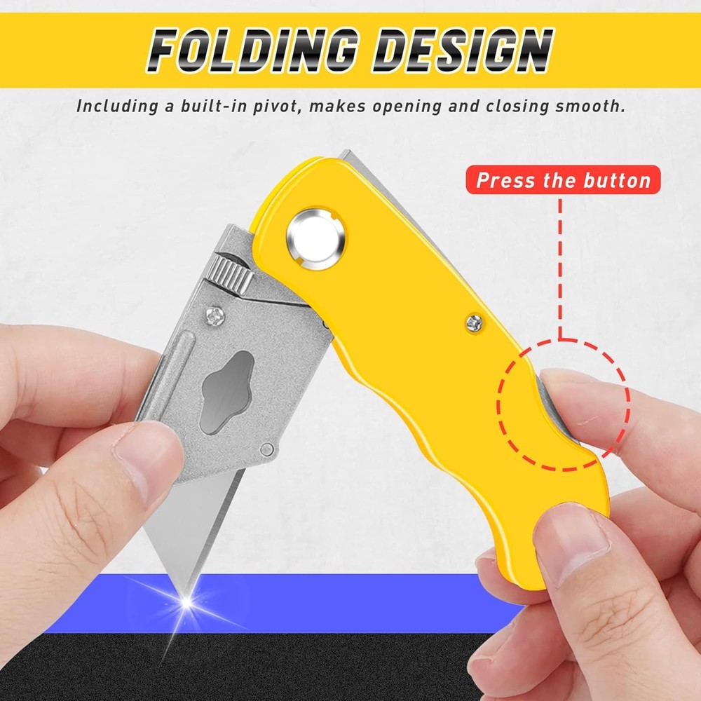 4 Pack Folding Utility Knife with Extra 10Pcs Blades, Box Cutters with Clip