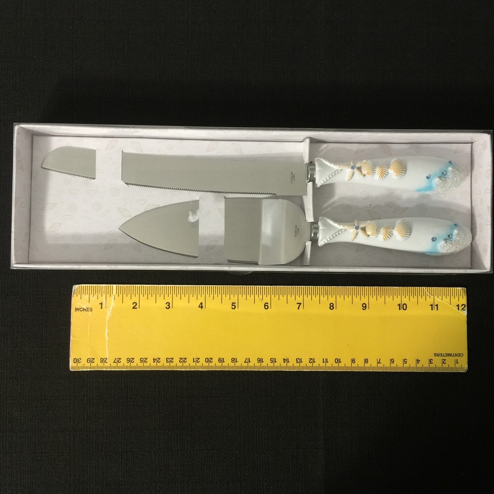 Cake Server Knife Serving Set Beach Wedding Nautical Ocean Seashells Starfish