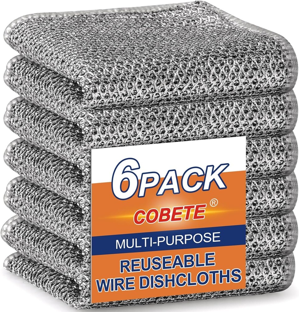 Non Scratch Wire Dishcloth, Double-Layer Wire Dishwashing Rags for