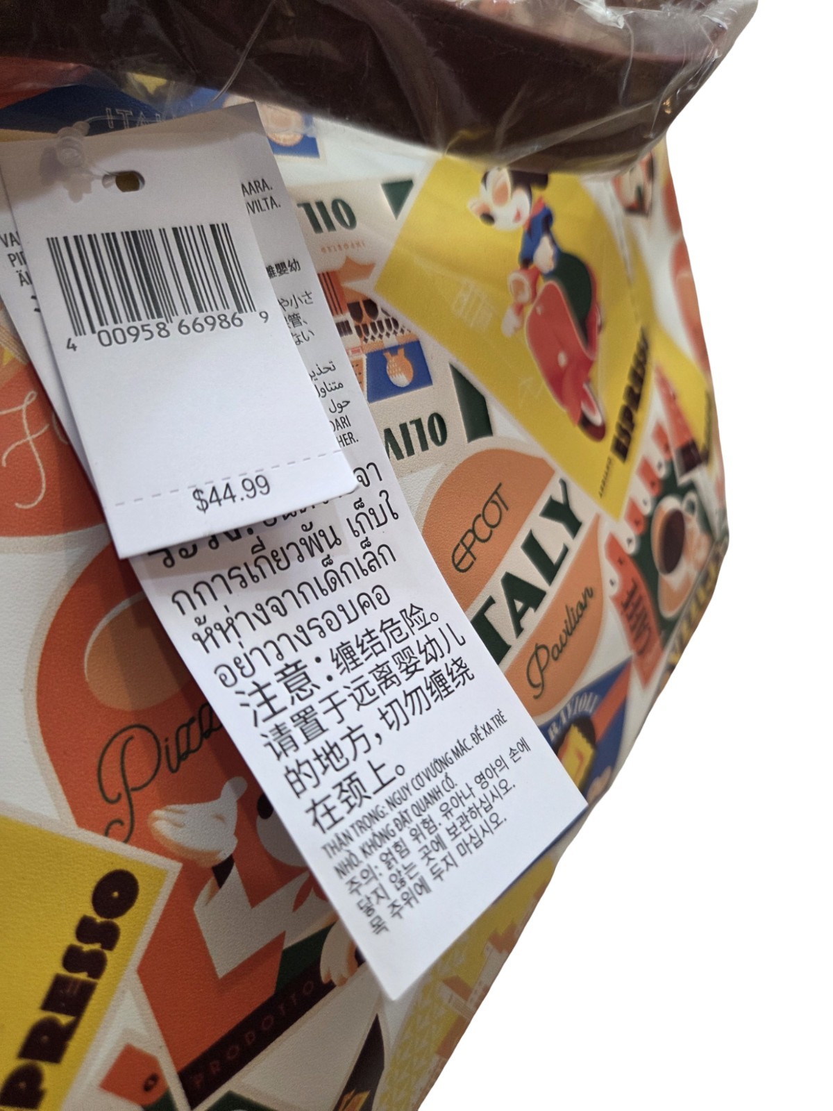 Disney Parks Epcot Italy Pavilion Mickey & Minnie Zippered Tote Bag NEW