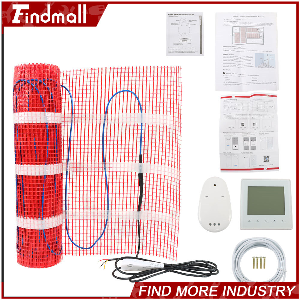 Electric Floor Heat Mat Kit (10-100sqft), 120V Underfloor Radiant Heating System