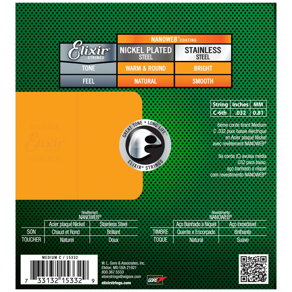 Elixir NANOWEB Nickel 6th Bass String — 15332 Long Scale, Medium .032