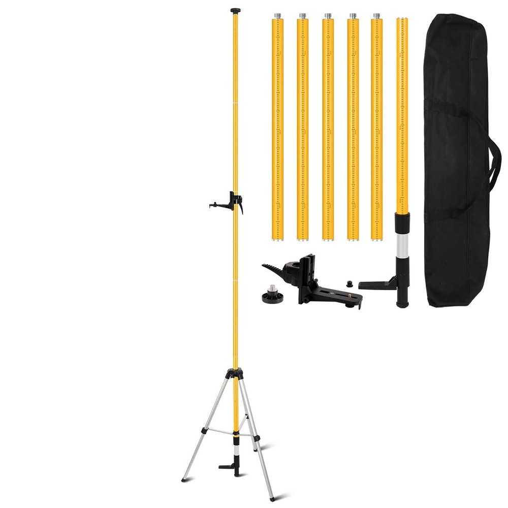 Fancyall Laser Level Pole with Tripod, Telescoping 4.2m, Yellow