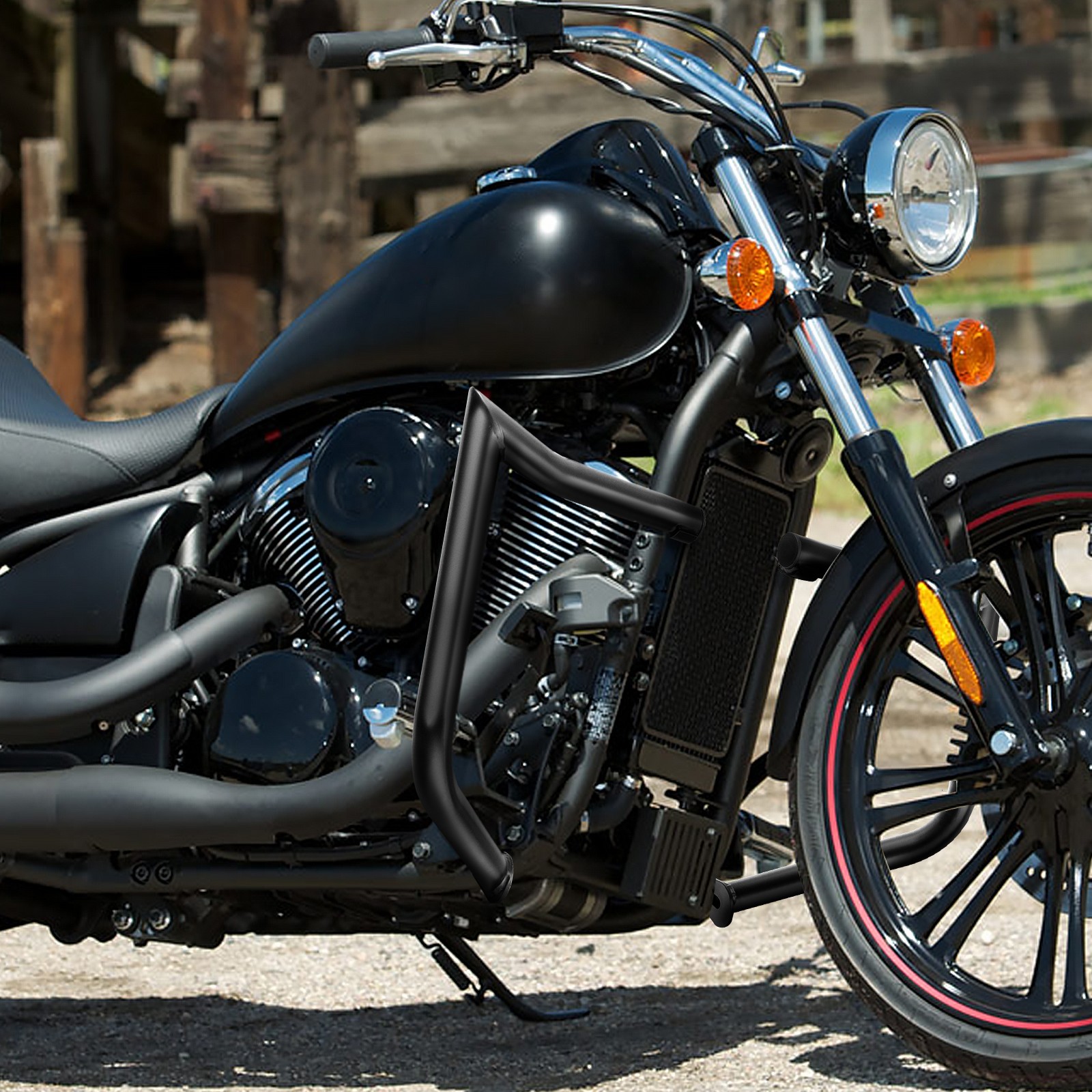 For Kawasaki 06-25 VN900B/C/D/E/F Black Front Engine Highway Guard Crash Bar