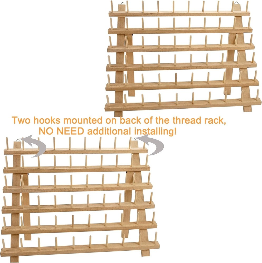 Wooden Thread Rack Organizer for 120 Spools with Adjustable Wall Mount Hooks
