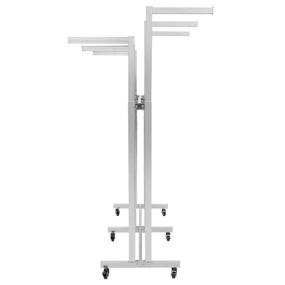 Adjustable Height 6-Arm Silver Garment Display Rack with Wheels