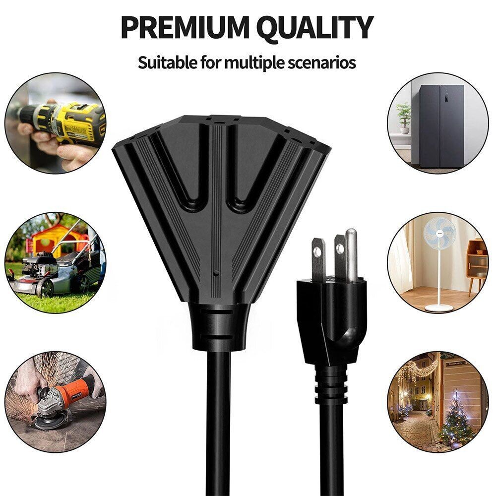 16/3 Outdoor Extension Cord Heavy Duty 3-Outlet SJTW Indoor/Outdoor 6/10/15/25FT
