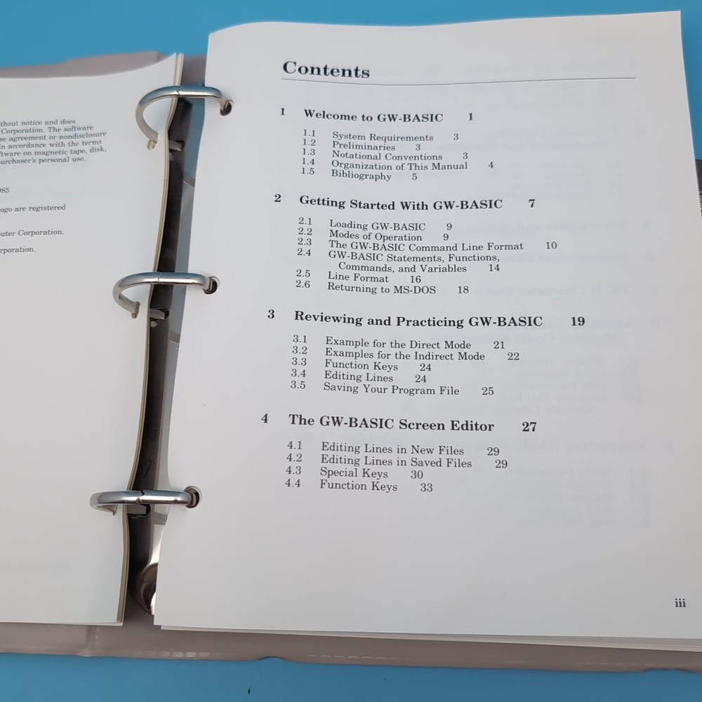 Microsoft GW-BASIC User's Guide and User's Reference Manual in Binder 1986