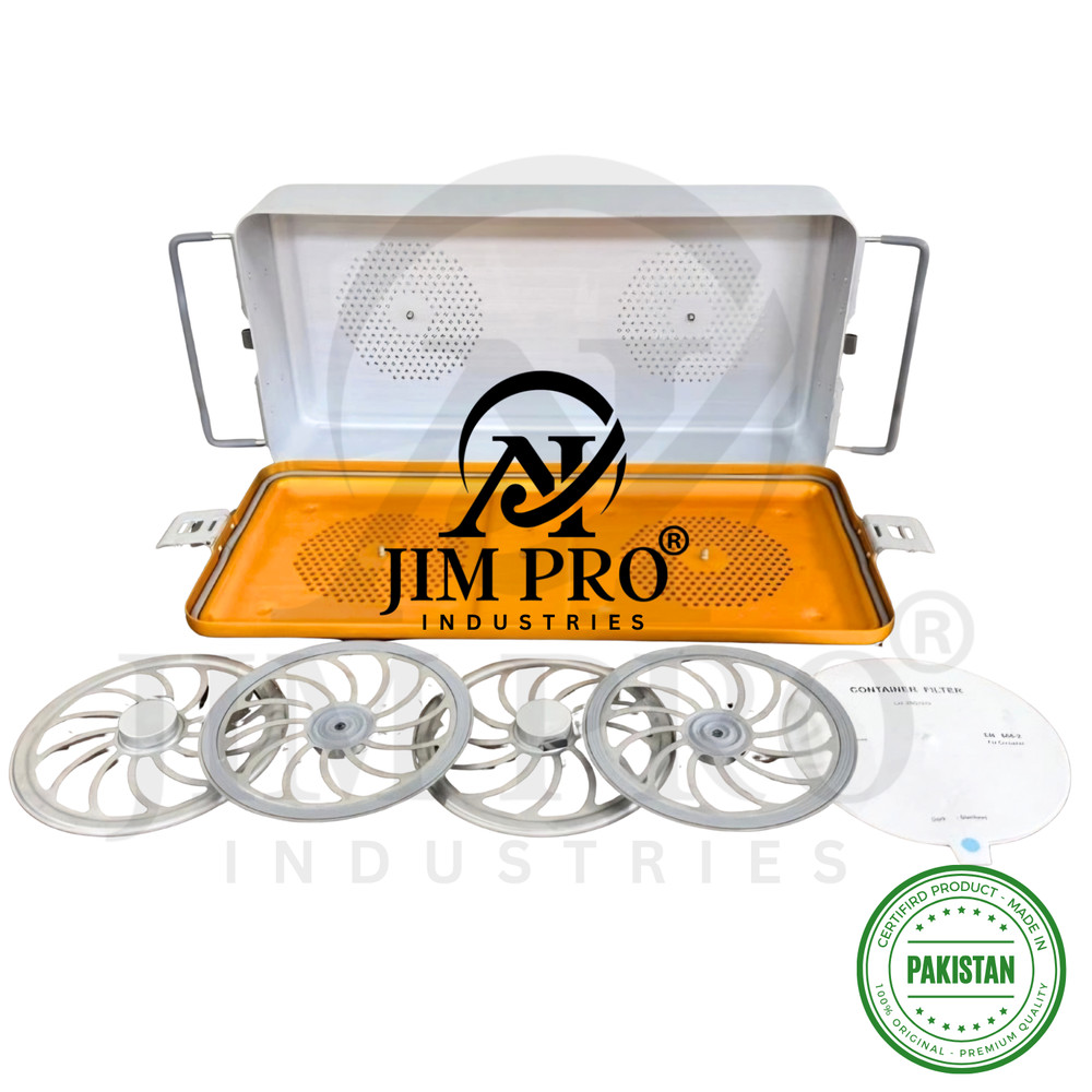 Aluminium Sterilization Container, Bottom & Lid Perforated with 4 filter holders