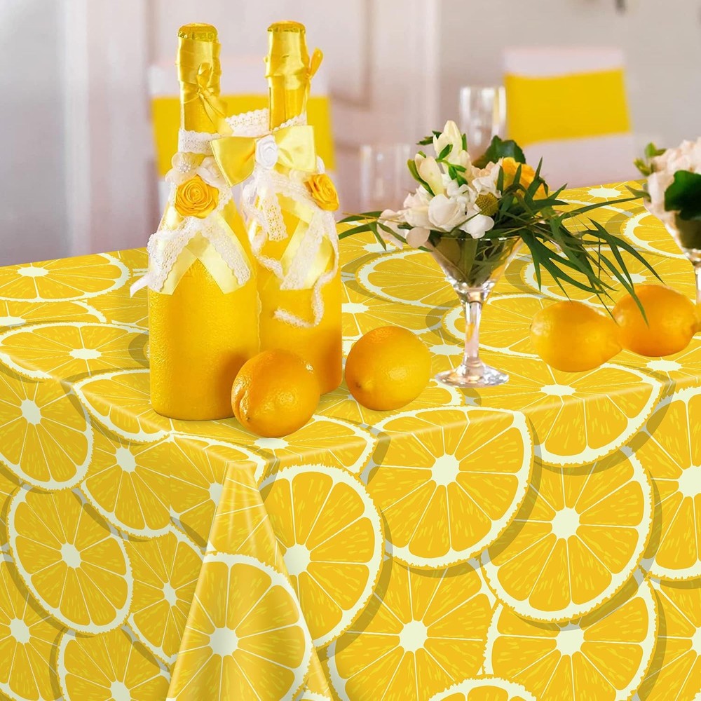 4 Pack Lemon Tablecloth Lemons Summer Party 86" x 51" (Rectangular), Yellow