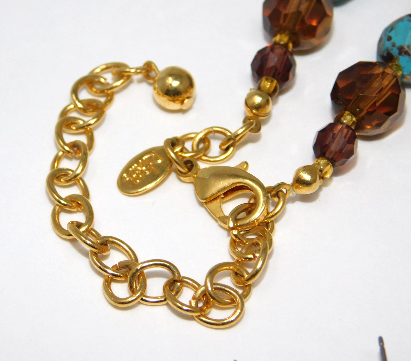 Vintage JOAN RIVERS Faux Turquoise & Amber Glass Necklace Bracelet Earrings Set