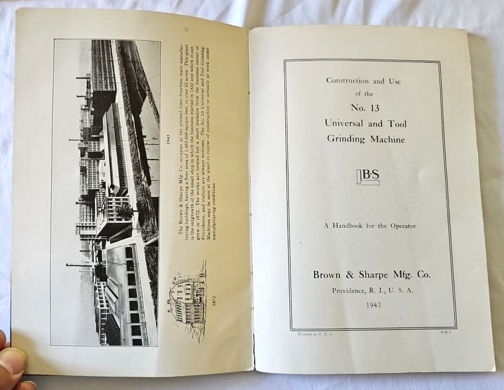 Brown & Sharpe No. 13 Universal Tool Grinding Machine Construction Use Manual