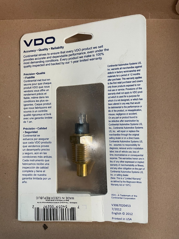 VDO Temperature Sender 1/2-14FG, Part # 323-478