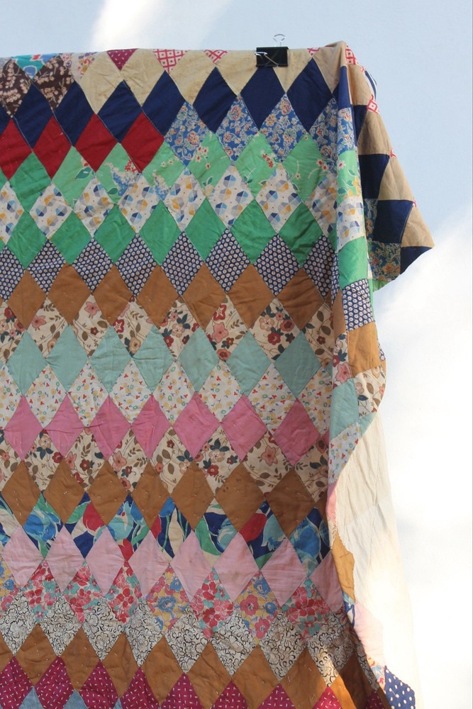 Antique Diamond Patchwork Quilt RARE