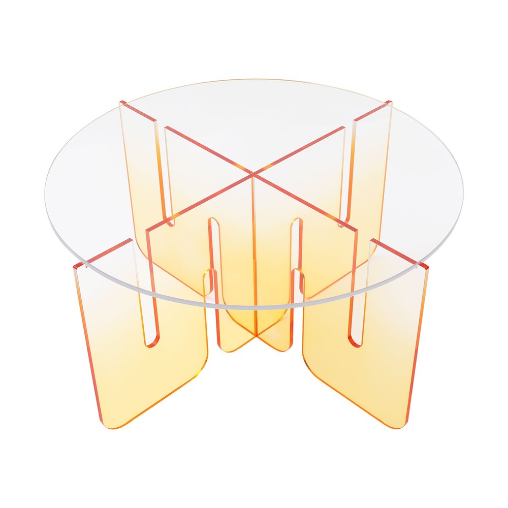 Round Acrylic Coffee Table Gradient Orange Modern Coffee Table with Clear Round