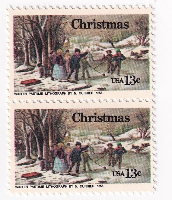 STAMP US SCOTT 1702 "Winter Pastime" 13 CENT 1976 MNH VERT PAIR
