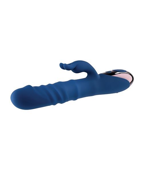 Evolved Ringer Vibe Rechargeable & Waterproof Thrusting Silicone Vibrator Blue