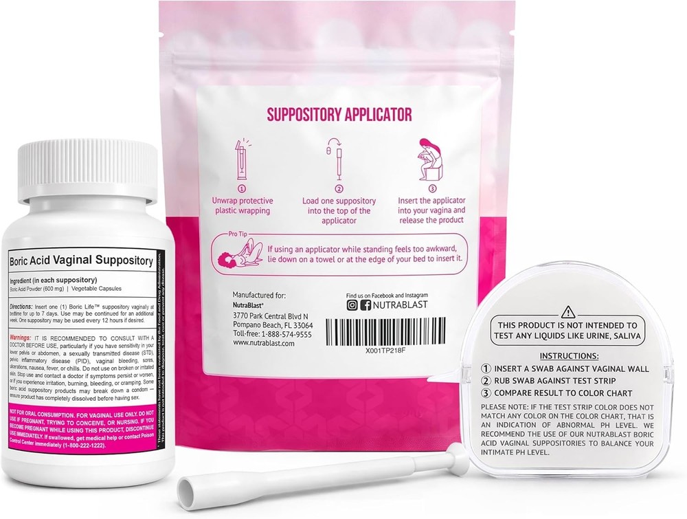 NutraBlast Boric Acid Suppositories 600mg (30 Count) Bundle with Disposable Supp