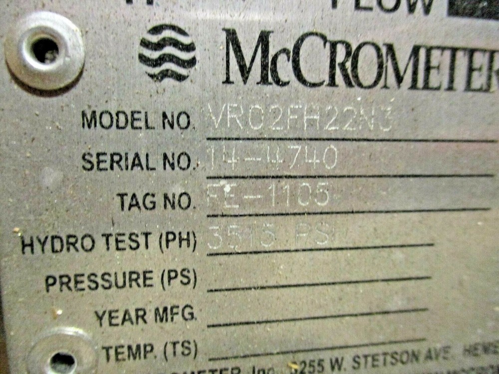MCCROMETER, DIFFERENTIAL PRESS. FLOW METER, V-CONE, 2"/900#/RTJ, CS, VR02FH22N3