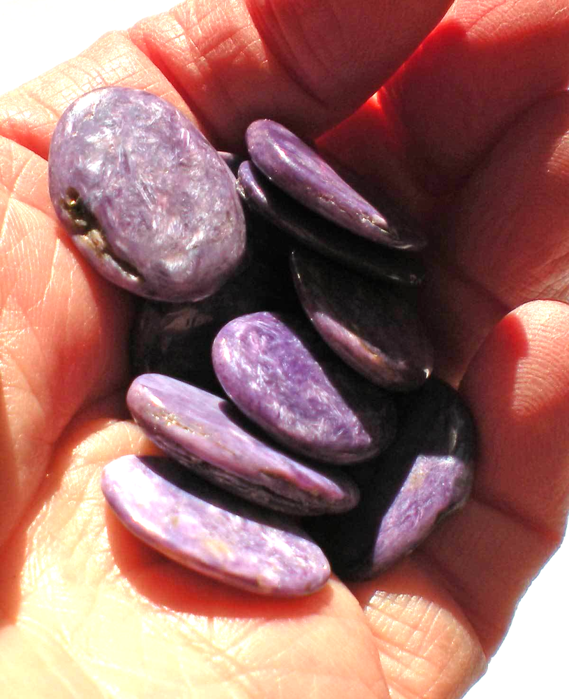 Charoite - 12 Small Flat Tumbled Stones rt560