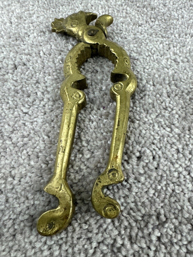 Vintage Heavyweight Rooster Head Solid Brass Nut Cracker - Bottle Opener 5 3/4”