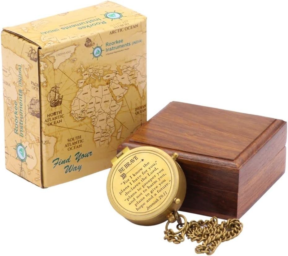 Solid Brass Directional Engraved Compass Baptism First Communion Christian