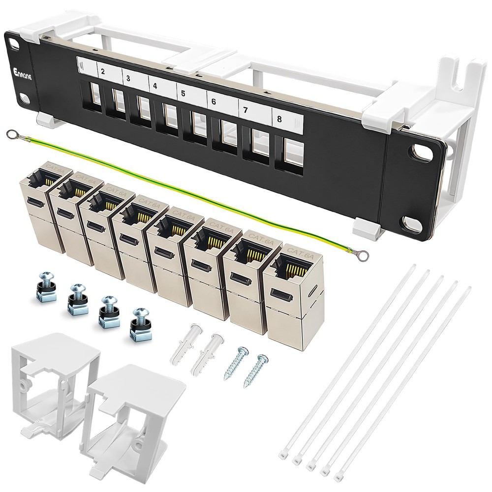 8 Port CAT6A Shielded Keystone Coupler Patch Panel Wall Mount 89D 10 Inch
