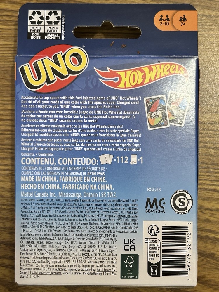 Uno Hot Wheels Card Matching Game