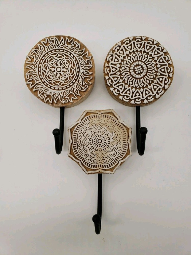3 World Market Coat/Hat Hooks Wood Circular Shape