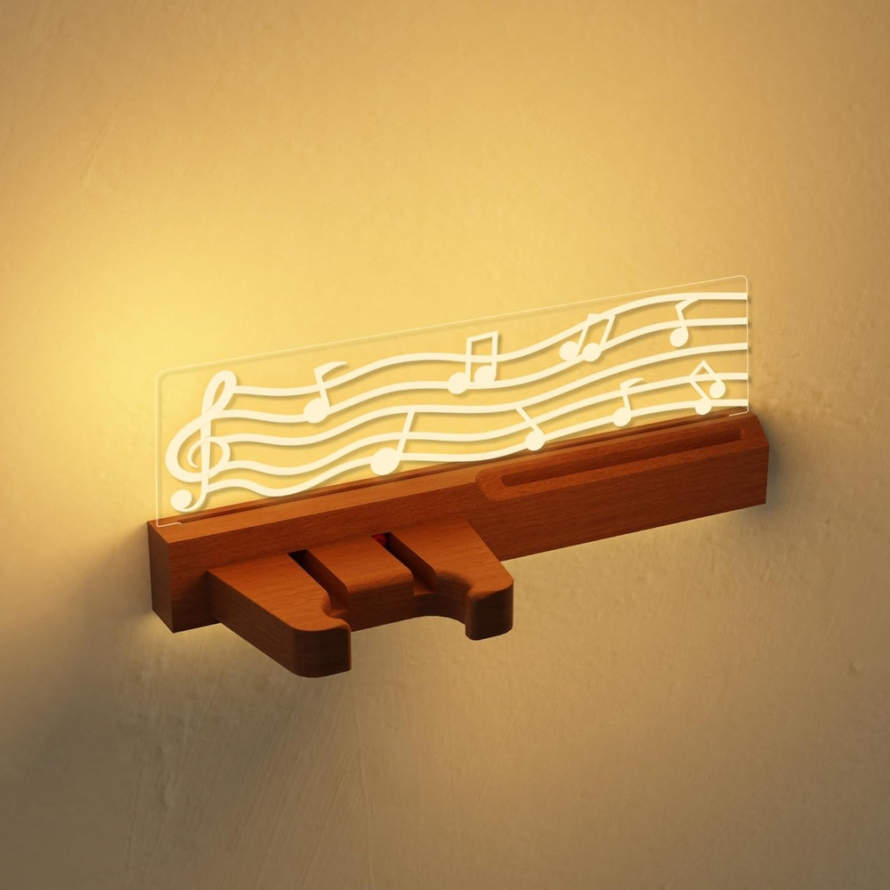 Guitar Wall Mount Stand with LED Lights - Solid Wood & Acrylic USB-Powered