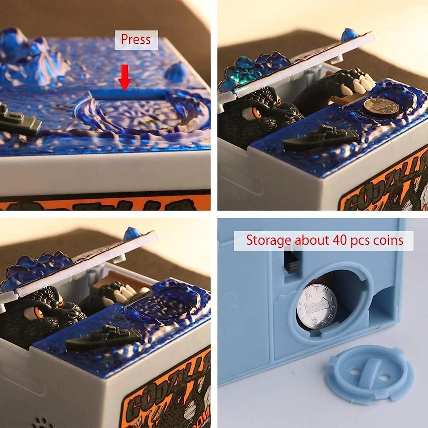 Godzilla Mischief Bank Coin Box LED Sound Gimmick Moving Figure New In Box