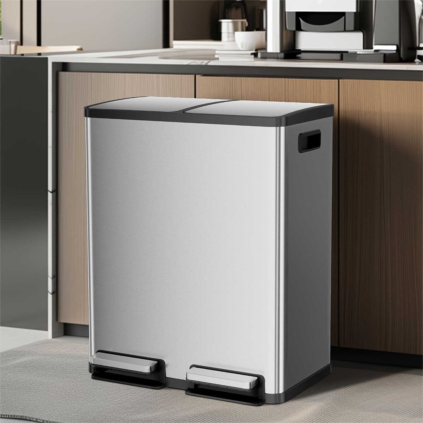 60 Liter Lid Trash Can Large Stainless Waste Bin Compartment Plastic 2x8 Gallon