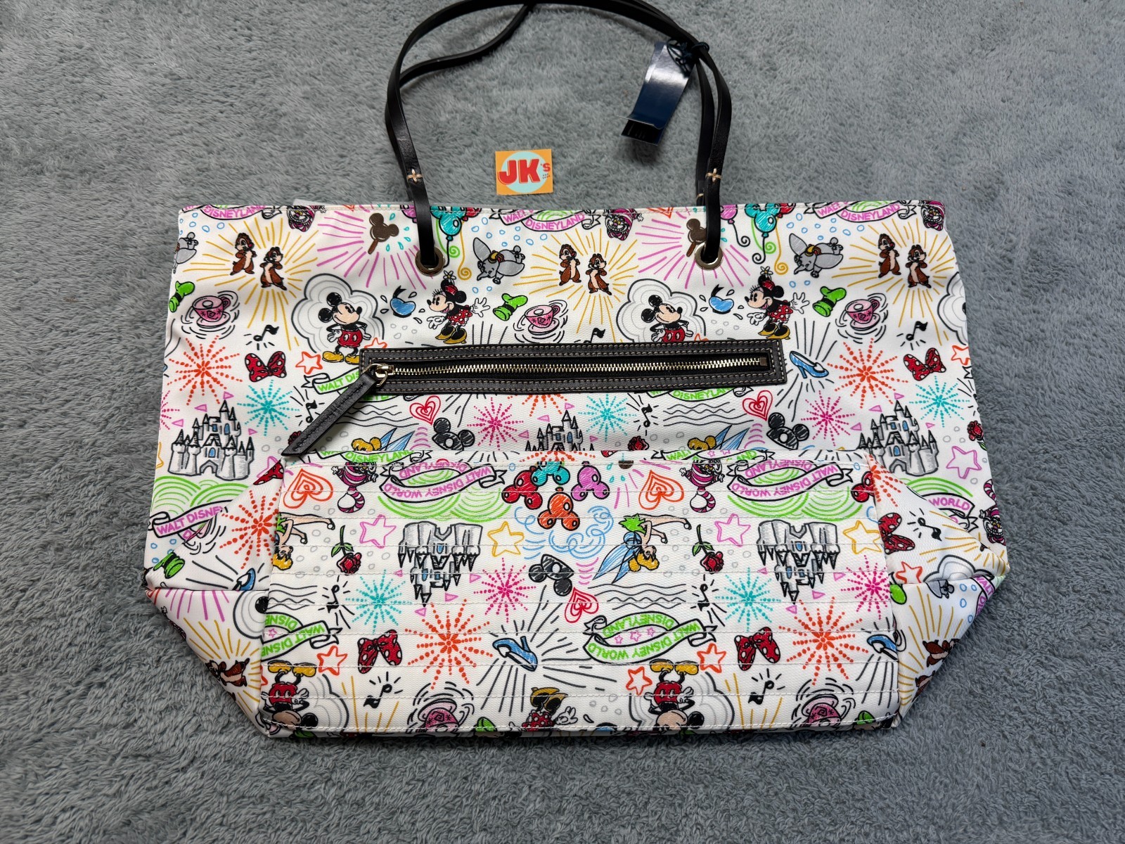 NEW Disney Dooney And Bourke Sketch Reversible Nylon Tote Bag Black White Parks
