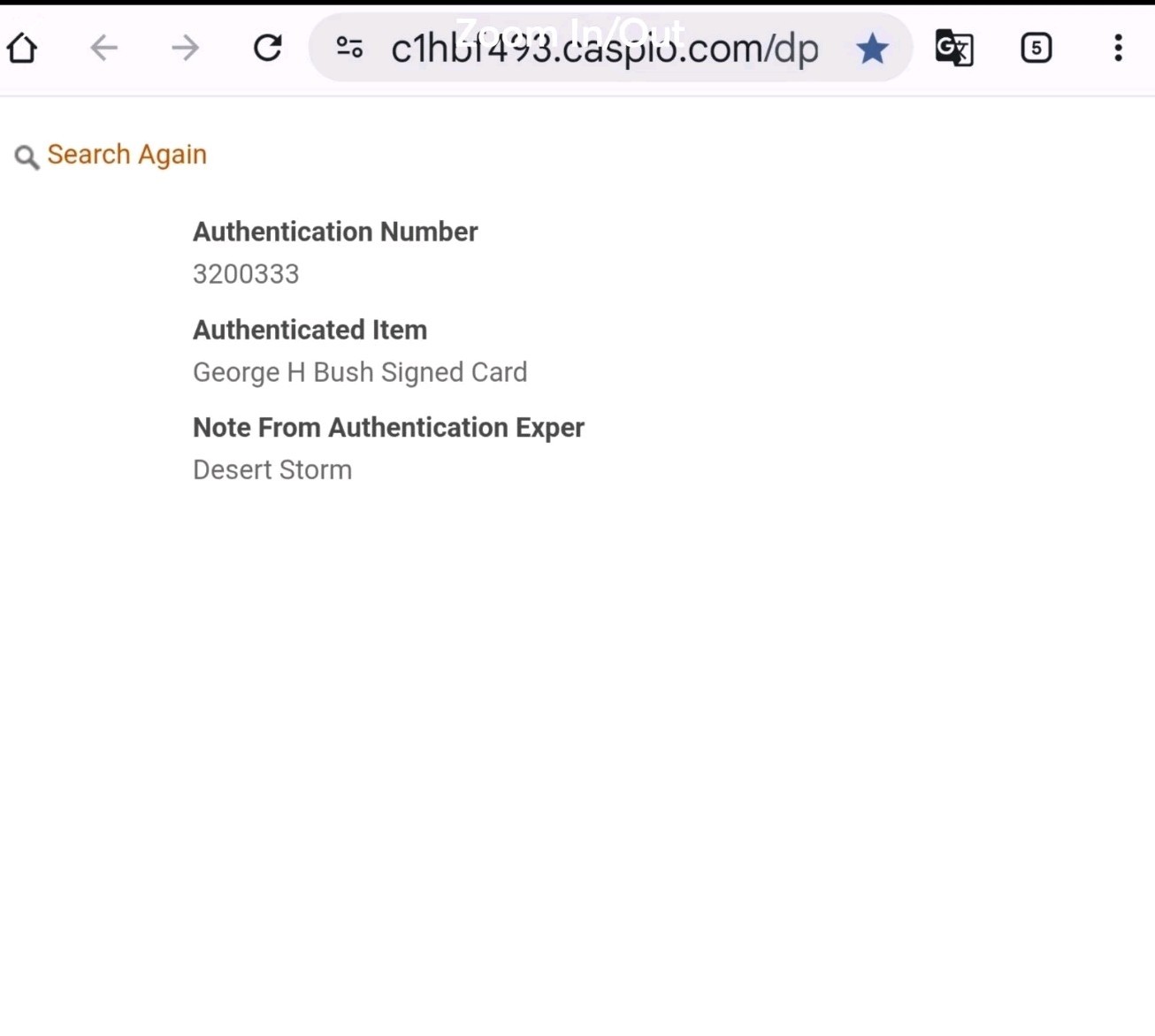 George H W Bush Signed 1991 Topps Desert Storm Card #165 Bomb’s-Eye View Auto