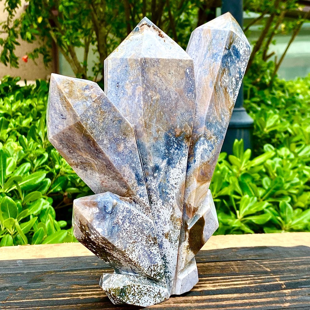 6.09LB Natural Water Grass Agate Column Quartz Multi pointed Column