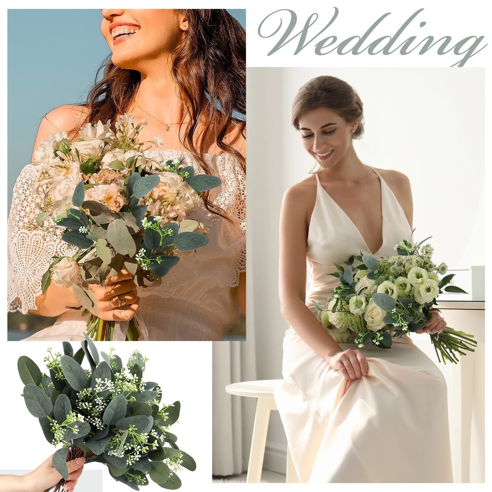 Janinka 100 Pcs Artificial Greenery Eucalyptus Stem Artificial Mixed Eucalypt...