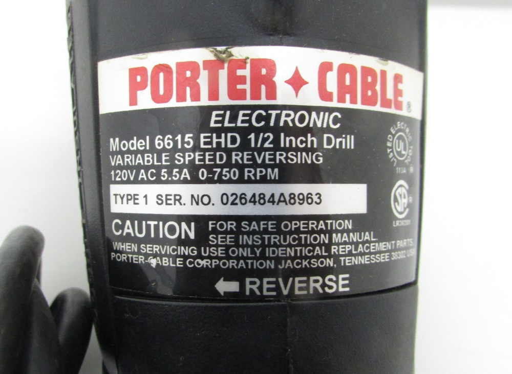 PORTER CABLE 1/2" KEYLESS CHUCK, VARIABLE SPEED REVERSING DRILL, 6615 EHD