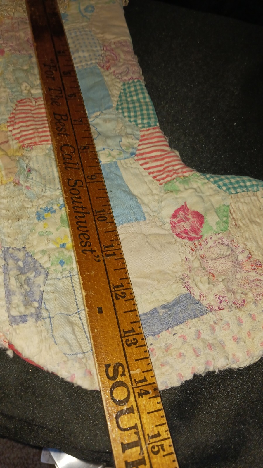 Antique Hand Stitched Quilted Christmas Stocking Flour Sack Rustic Cottage 1940s