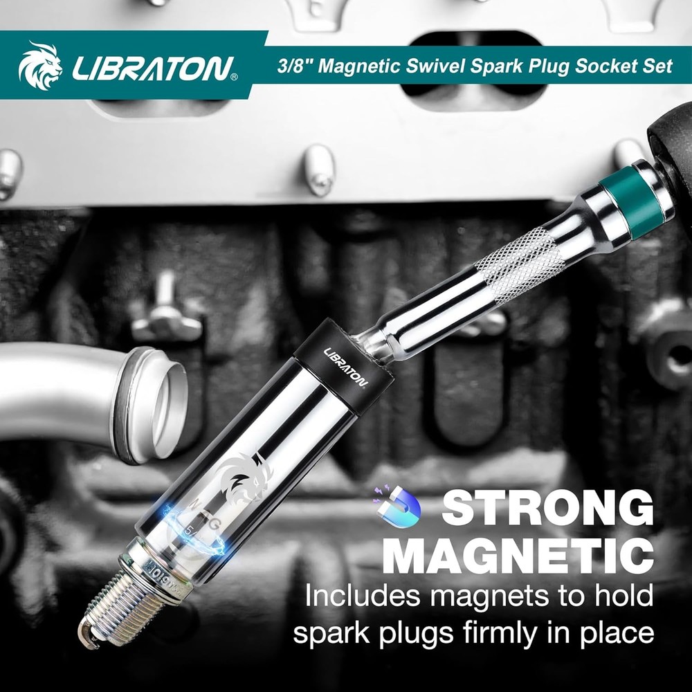 8PCS 3/8"Dr. Magnetic Spark Plug Socket Set, Include Gapper & Extension Bar, Swi