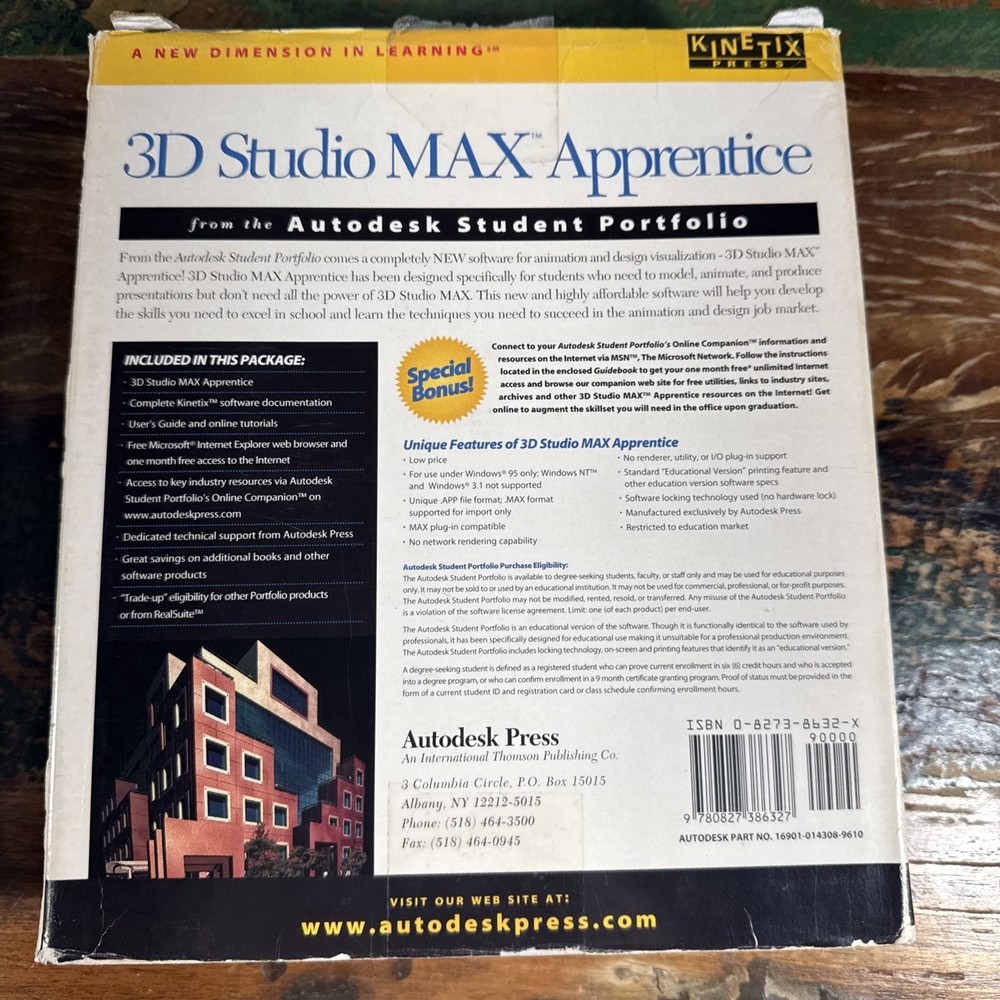 3D Studio Max Apprentice W/ User Guide Vintage 90s Programing Software 1995