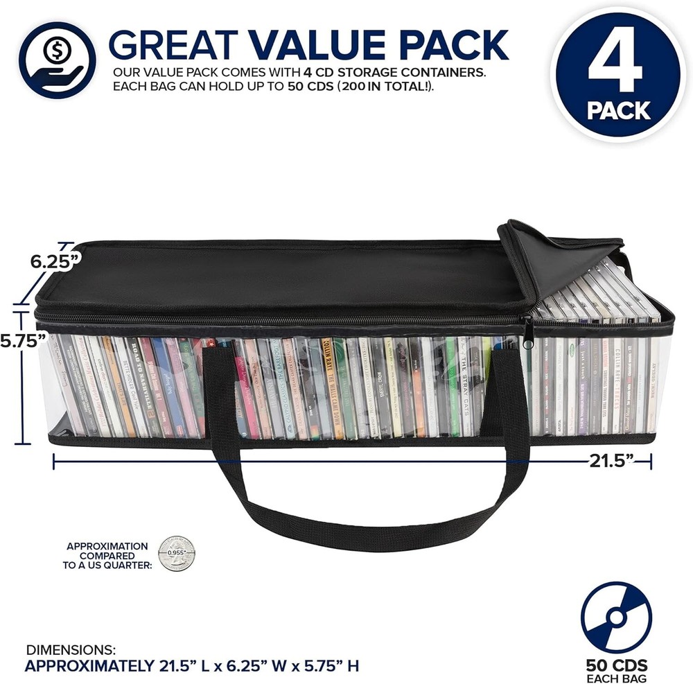4 CD Storage Rack Box Holder Disk Case Media Display Space Store Organizer Black