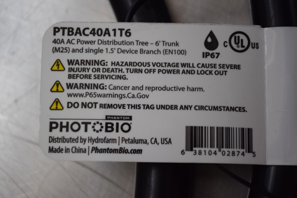 1 x PTBAC40A1T6 40A AC Power Distribution Cable, Tree / Tee, 6' Trunk, Ferrite