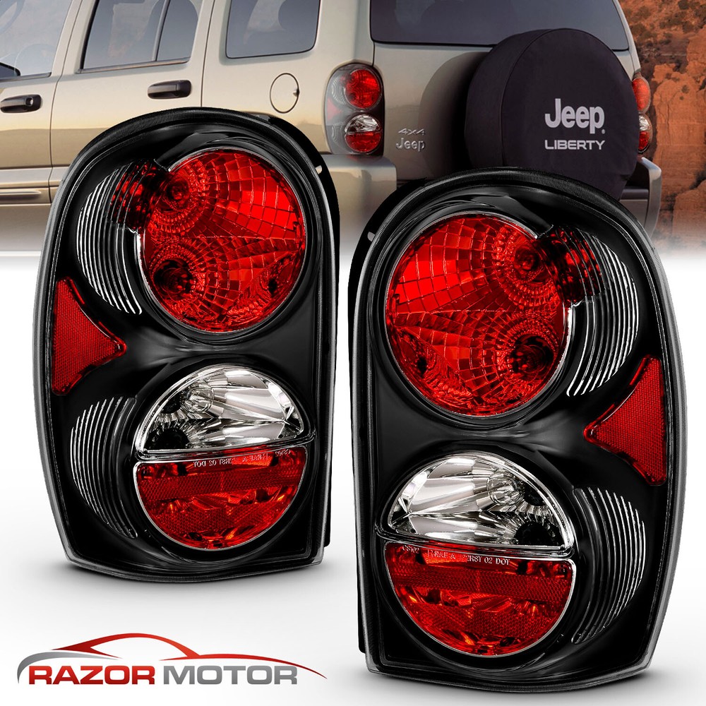 2002-2005 Replacement Black Tail Light Pair (Set) for Jeep Liberty Left + Right