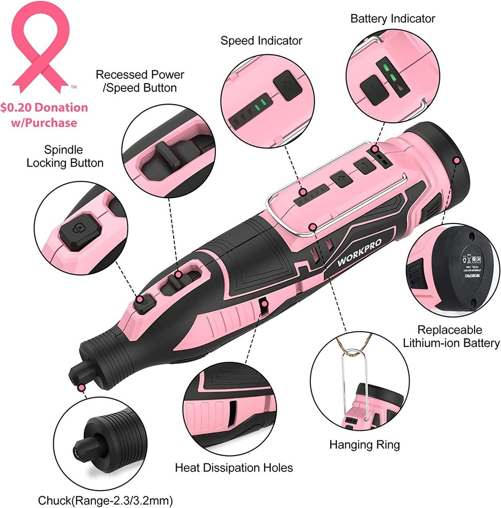 WORKPRO 12V Cordless Rotary Tool Kit 5 Variable Speed Powered Battery Accessory