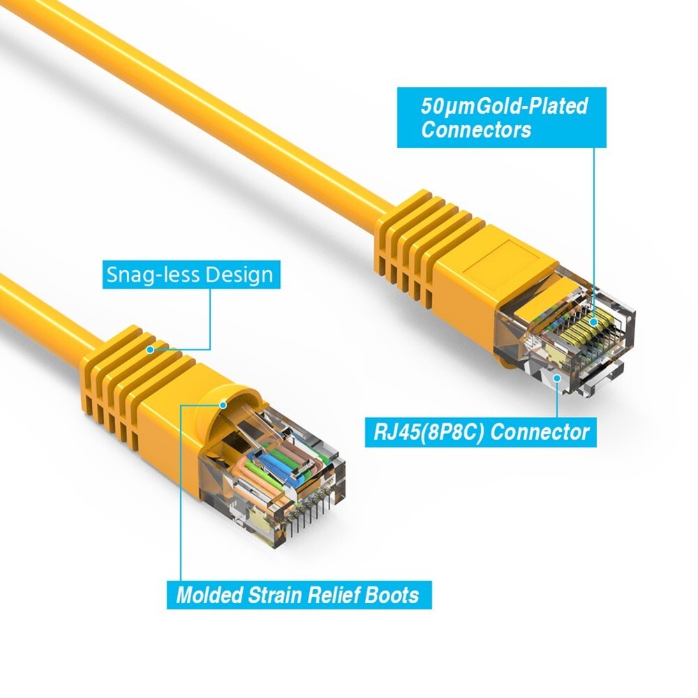 7FT Cat5E RJ45 Ethernet LAN Network UTP Snagless Patch Cable Pure Copper Yellow
